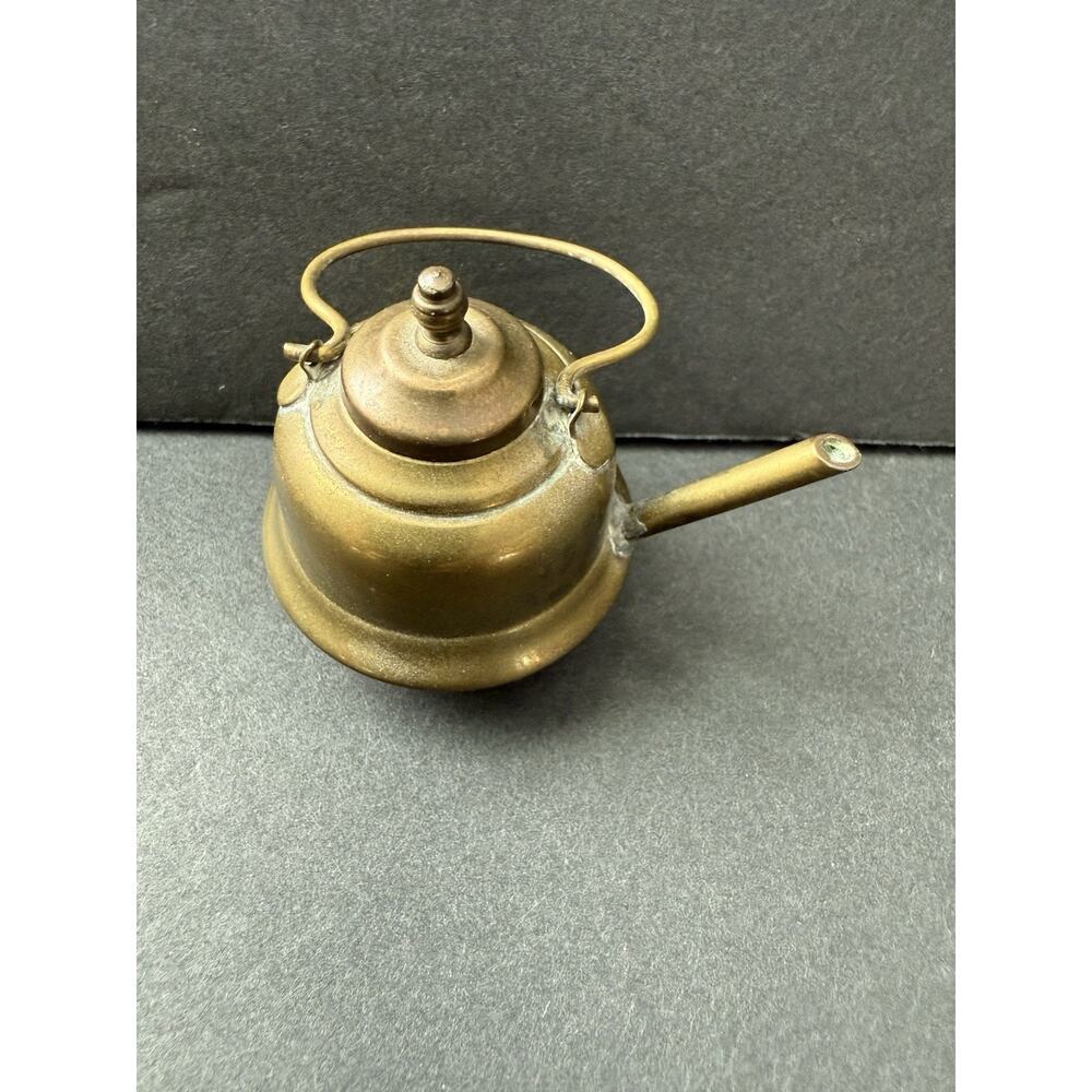 Vintage Brass Metal Doll Dollhouse Miniature Mini Long Spout Teapot and lid
